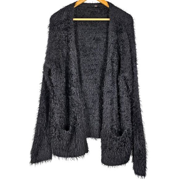 BLACK WOMEN'S FUZZY CARDIGAN SWEATER WITH POCKETS SIZE LARGE - STYLISH - Picture 1 of 9